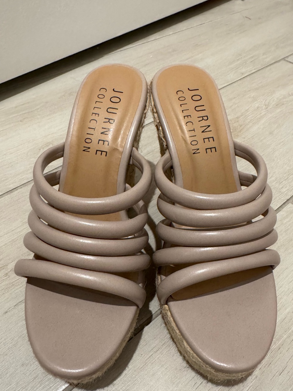 Journee Collection Light Taupe Multi-Strap Espadrille Wedge - Picture 3 of 6